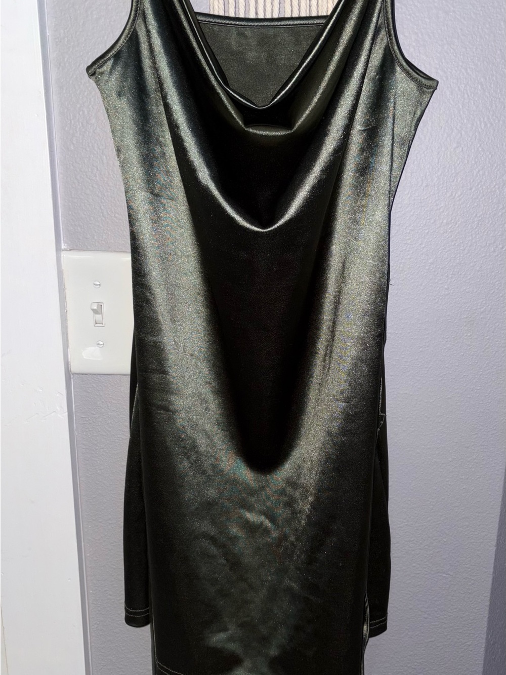 Zaful Green Cowl Neck Satin-Effect Midi Dress